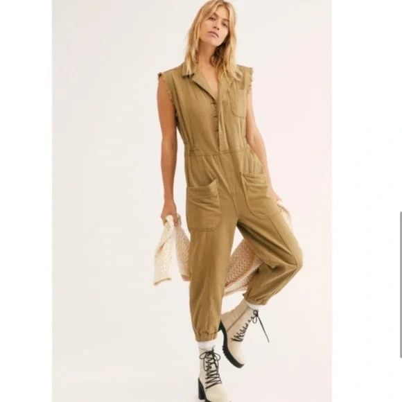 NEW ONE TEASPOON Military Olive Green Sleeveless Jumpsuit Great 4 Fall Season🍂